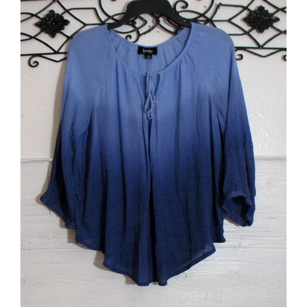 By & By Women's Boho Top Size XL Long Sleeve Blue Umbro Round Neck